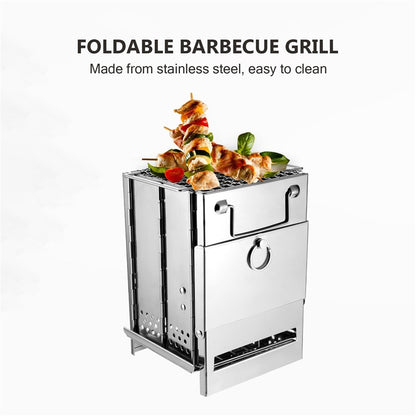 Wood Stove Charcoal Grill Stainless Steel Barbecue Tool Kit for Camping Outdoor Cooking Picnics Beach Hiking Party (No FDA Certificate)