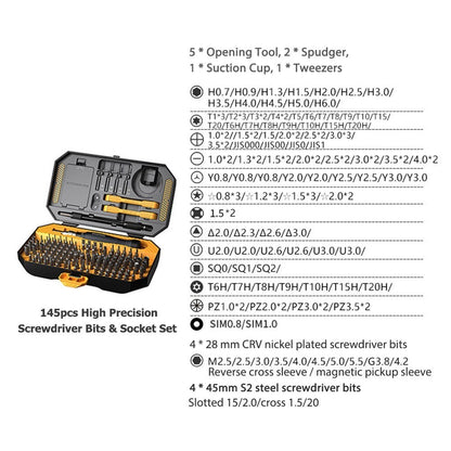 JAKEMY 145Pcs Multifunctional Screwdriver Bits Socket Set Portable High Precision Drive Socket Set Premium H4x28mm CR-V Alloy Steel Bits Kit with Magnetic Soft Pad for Home Electronics Maintenance