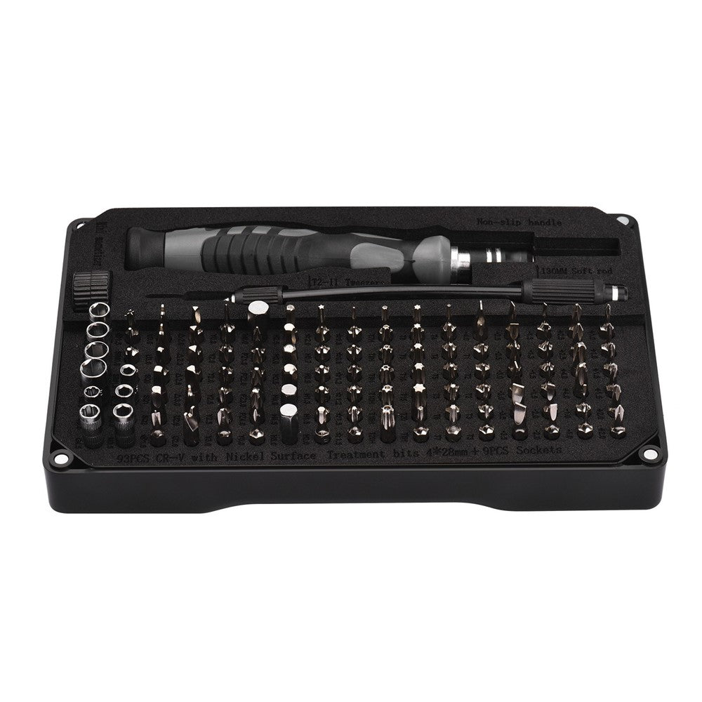 JAKEMY 106Pcs High Precision Screwdriver Bits Socket Set Multifunctional Drive Socket Set with 4x28mm Bits CR-V Alloy Steel Slotted Torx Star Hexagon Bits Kit with Extension Soft Rod Tweezers for Home
