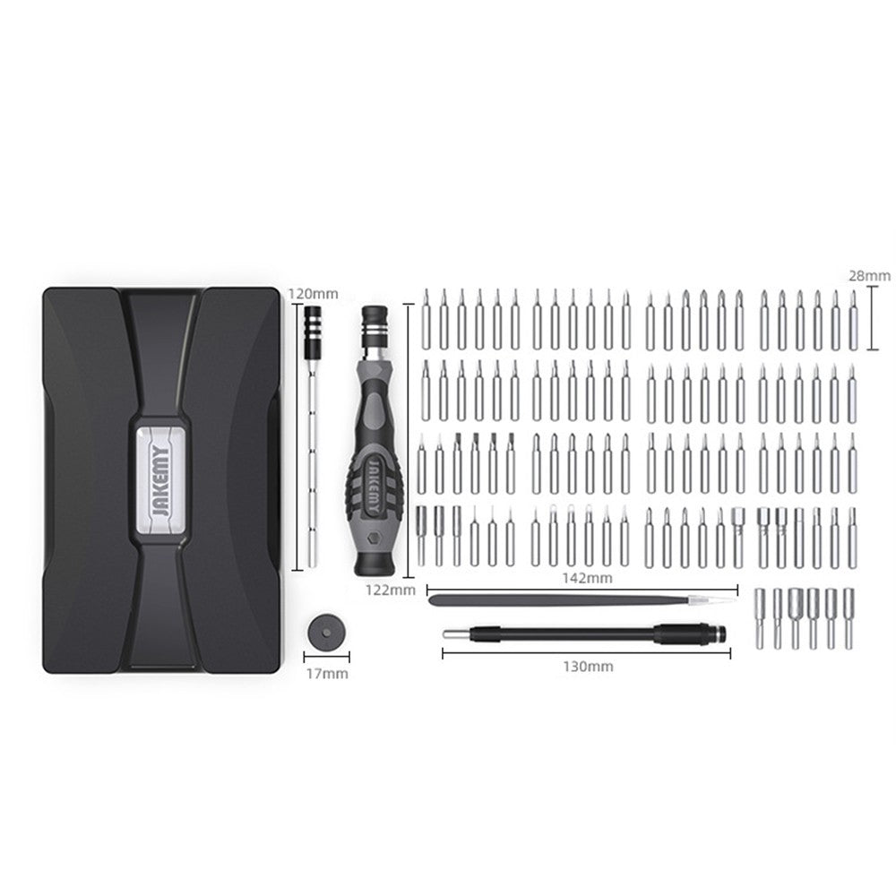 JAKEMY 106Pcs High Precision Screwdriver Bits Socket Set Multifunctional Drive Socket Set with 4x28mm Bits CR-V Alloy Steel Slotted Torx Star Hexagon Bits Kit with Extension Soft Rod Tweezers for Home