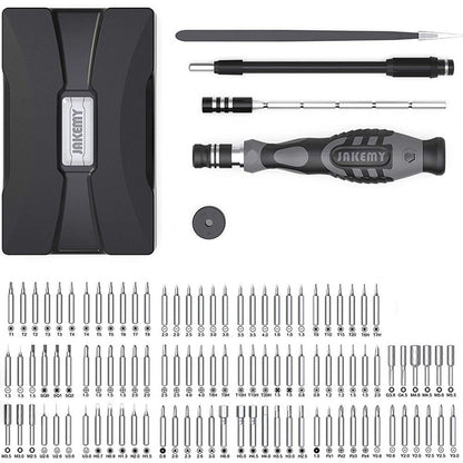 JAKEMY 106Pcs High Precision Screwdriver Bits Socket Set Multifunctional Drive Socket Set with 4x28mm Bits CR-V Alloy Steel Slotted Torx Star Hexagon Bits Kit with Extension Soft Rod Tweezers for Home