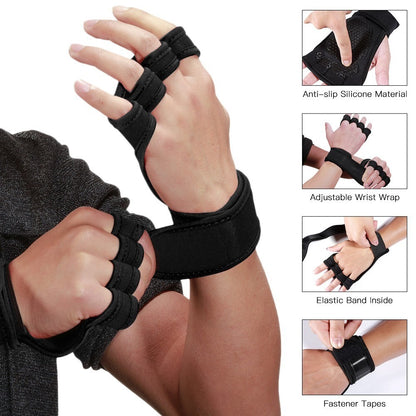 1 Pair Sports Ventilated Workout Gloves Lifting Pads Hand Protector with Integrated Wrist Wraps for Weight Lifting, Training, Fitness, Exercise