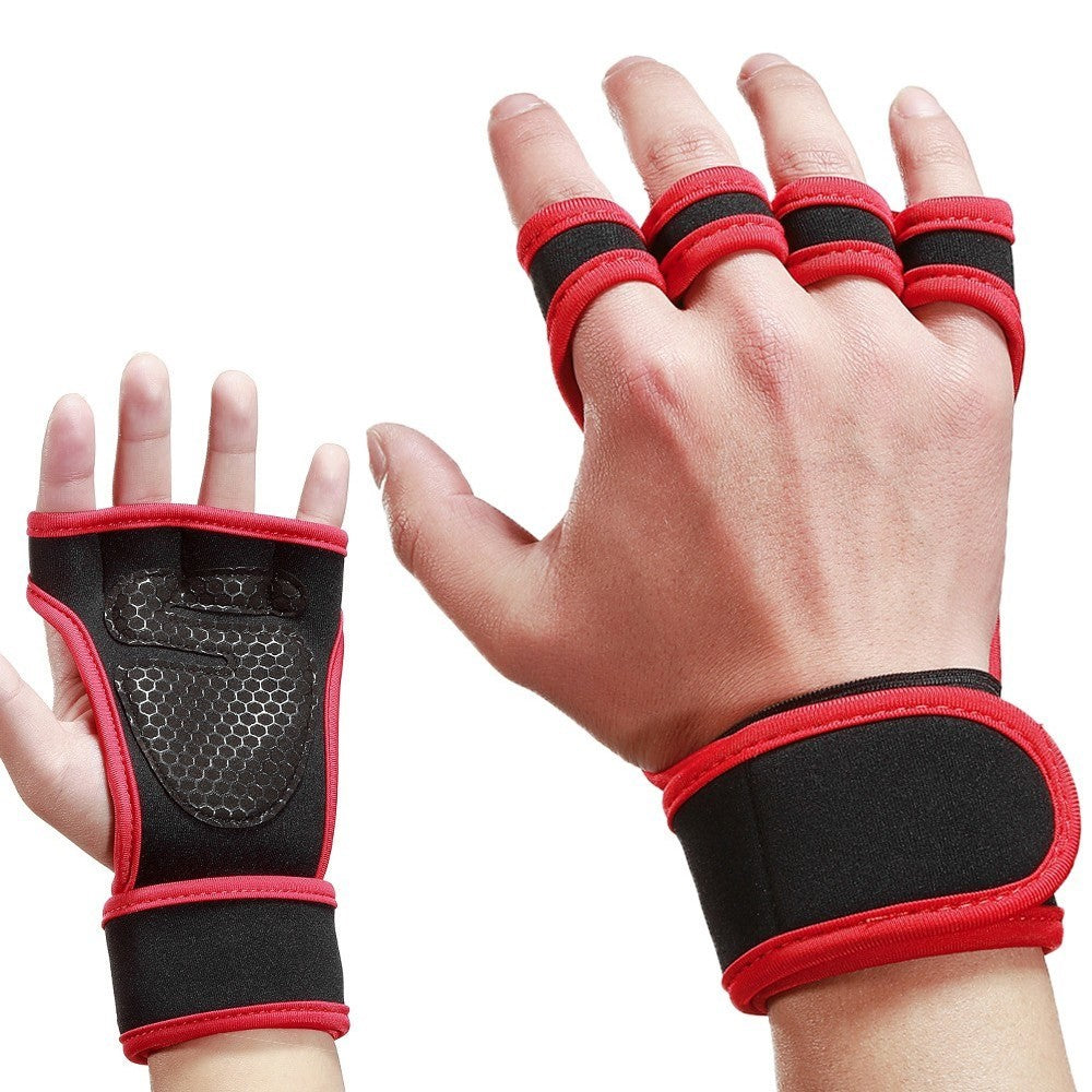 1 Pair Sports Ventilated Workout Gloves Lifting Pads Hand Protector with Integrated Wrist Wraps for Weight Lifting, Training, Fitness, Exercise