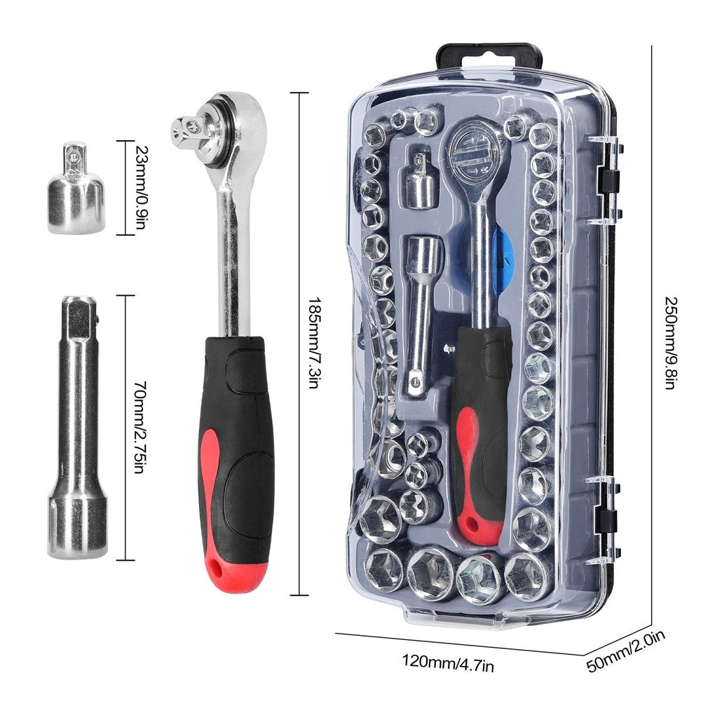 40Pcs Drive Socket Set Hexagonal Socket Ratchet Wrench Set Motorcycle Bicycle Automotive Repair Household Hardware Tools