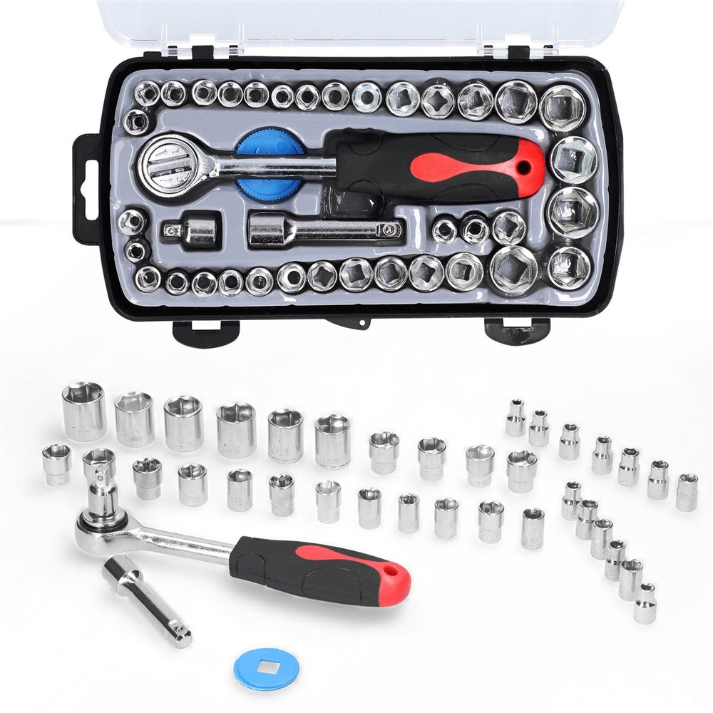 40Pcs Drive Socket Set Hexagonal Socket Ratchet Wrench Set Motorcycle Bicycle Automotive Repair Household Hardware Tools
