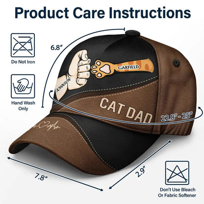 Personalized Cat Dad Classic Cap - Fist Bump Design, Brown and Black, Adjustable, Father's Day Gift