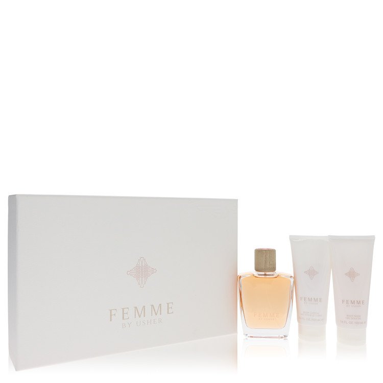 Usher Femme Gift Set - 3.4 oz Eau De Parfum Spray + 3.4 oz Body Lotion + 3.4 oz Shower Gel by Usher --