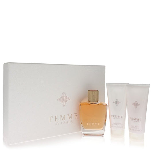 Usher Femme Gift Set - 3.4 oz Eau De Parfum Spray + 3.4 oz Body Lotion + 3.4 oz Shower Gel by Usher --