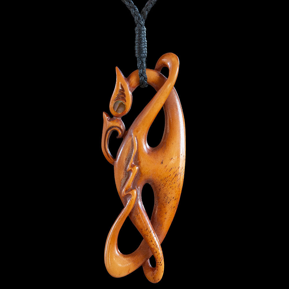 Wearable Stained Bone Manaia Twisting Vine By Yuri Terenyi Pendant