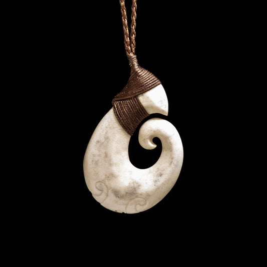 Large Matau, hand carved deer antler pendant by Anthony Bray-Heta