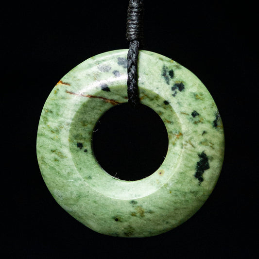 Jade Kopae Disc, handcrafted pendant with plaited cord